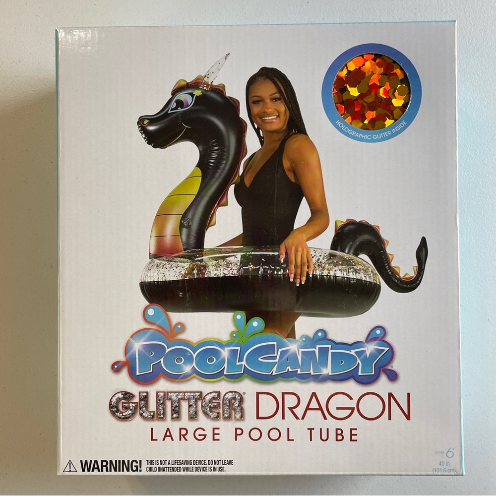 NEW Sealed Box POOLCANDY Glitter Dragon Pool Float Sparkly Inflatable Ride-On
